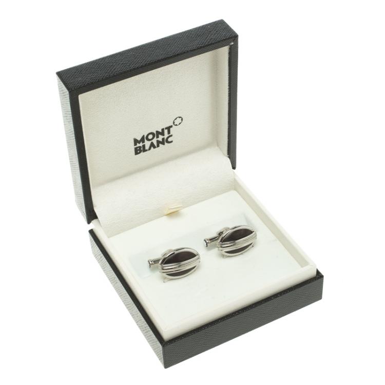 Pre Owned Montblanc L'Aubrac Wood Inlay Stainless Steel Cufflinks