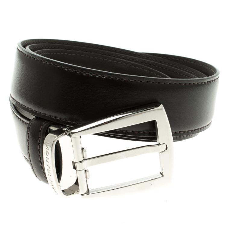 Pre Owned Montblanc Dark Brown Leather Contemporary Buckle Belt 100cm