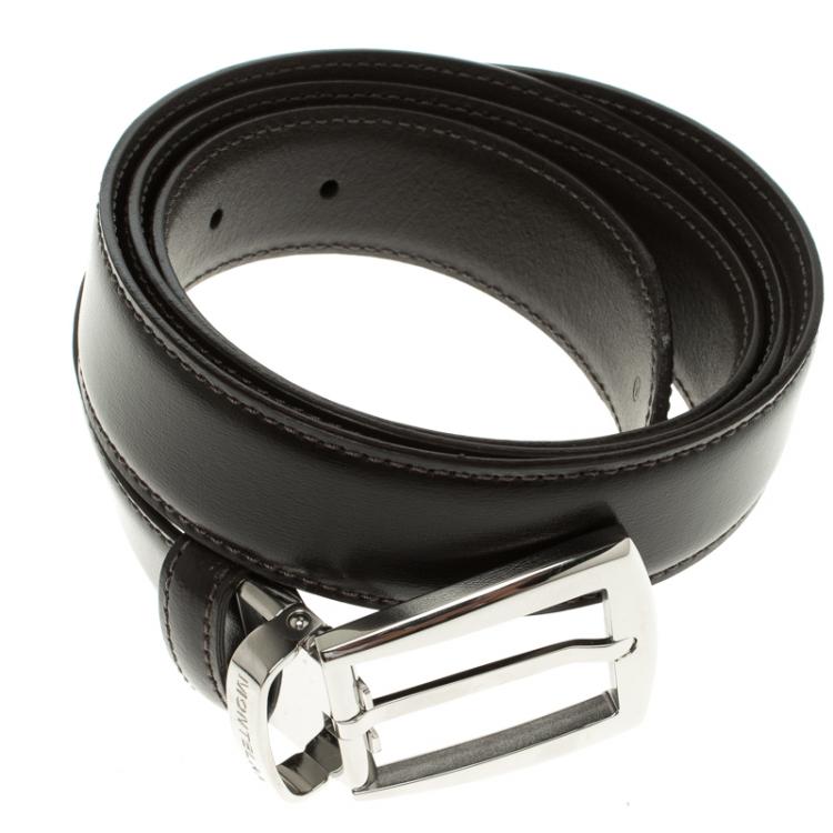 Pre Owned Montblanc Dark Brown Leather Contemporary Buckle Belt 100cm