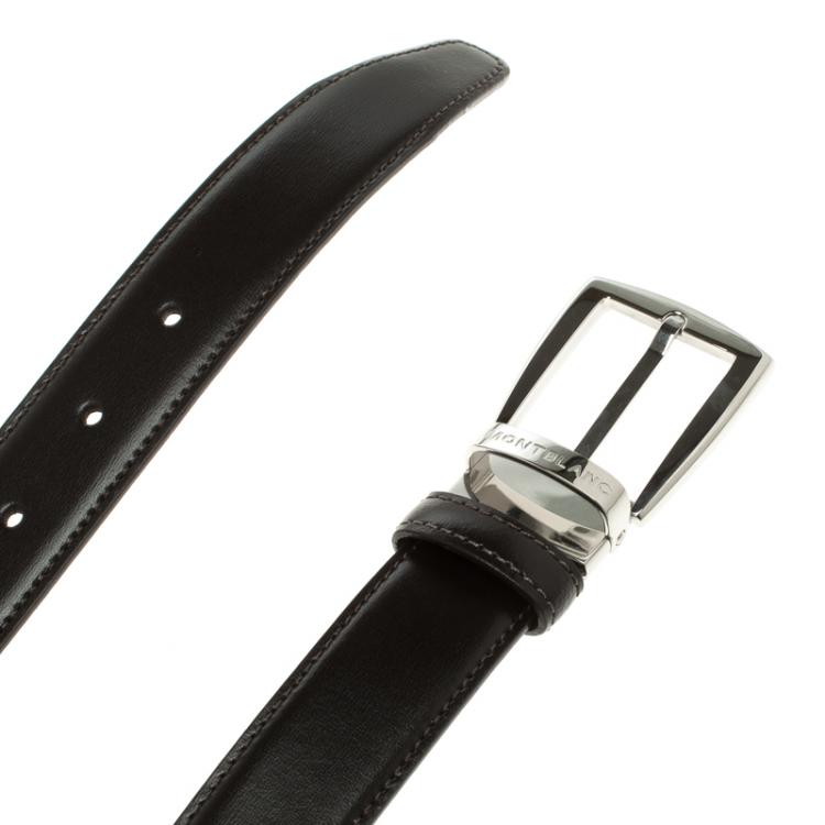 Pre Owned Montblanc Dark Brown Leather Contemporary Buckle Belt 100cm