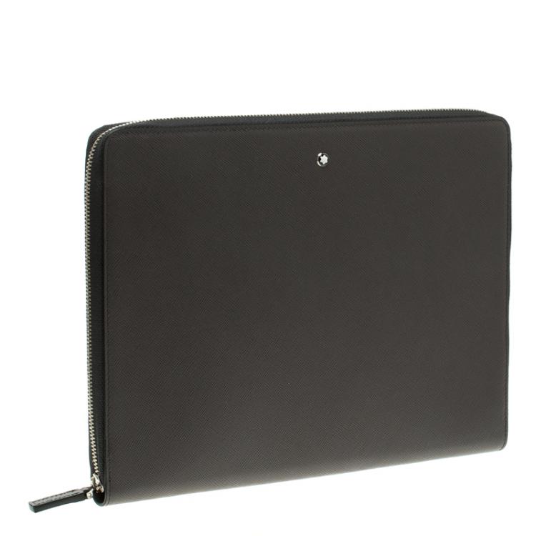 مملوكة مسبقًا Montblanc Grey Leather Meisterstuck Zip Tablet Pouch