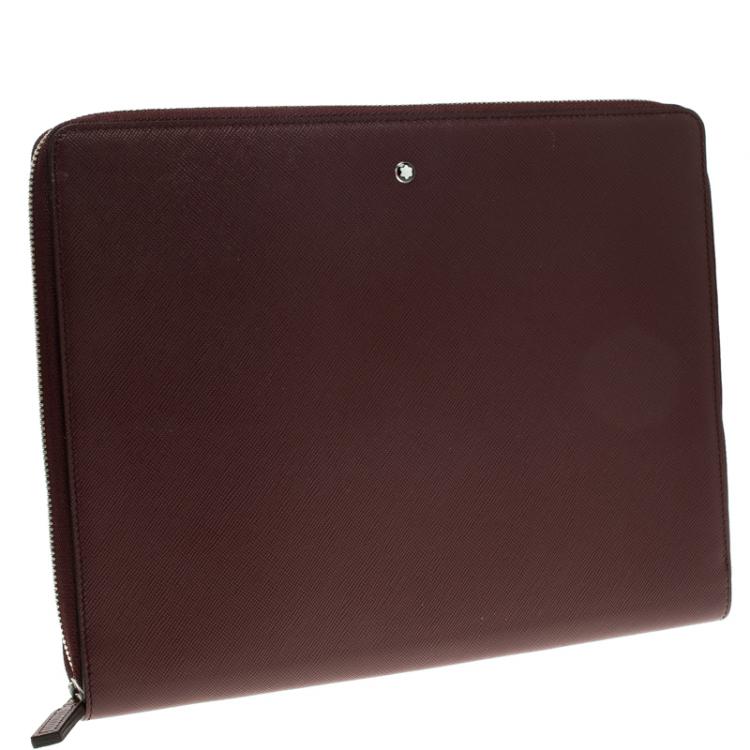 Pre Owned Montblanc Burgundy Leather Meisterstuck Zip Tablet Pouch