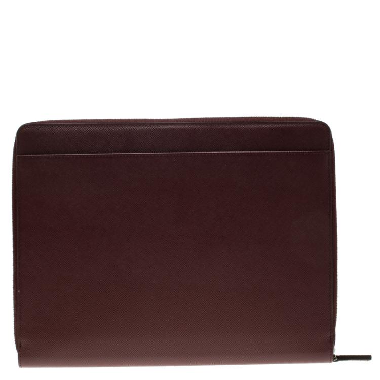 Pre Owned Montblanc Burgundy Leather Meisterstuck Zip Tablet Pouch