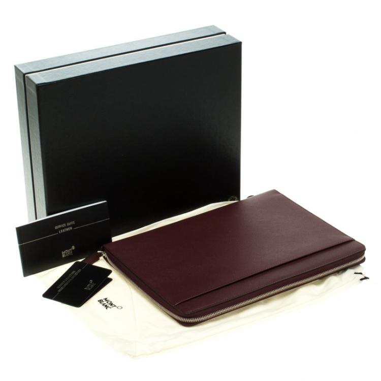 Pre Owned Montblanc Burgundy Leather Meisterstuck Zip Tablet Pouch