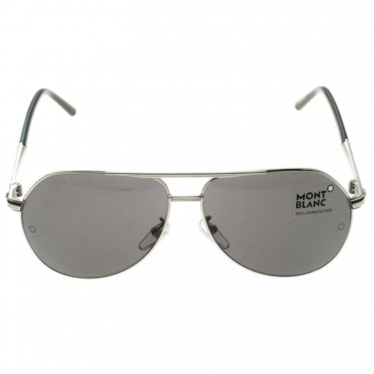 مملوكة مسبقًا Montblanc Black/Silver MB504T Aviator Sunglasses