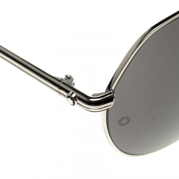 مملوكة مسبقًا Montblanc Black/Silver MB504T Aviator Sunglasses
