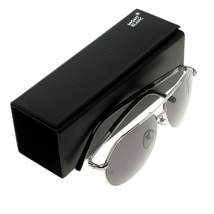 مملوكة مسبقًا Montblanc Black/Silver MB504T Aviator Sunglasses