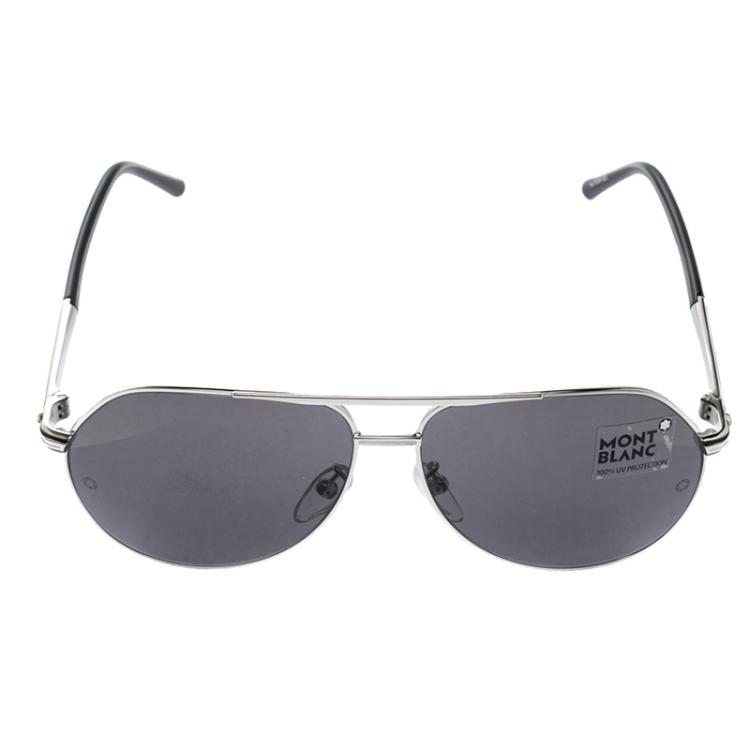 Pre Owned Montblanc Black/Silver MB 504T Aviator Sunglasses
