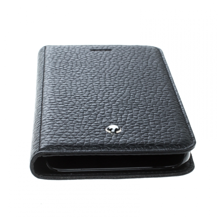Pre Owned Montblanc Black Grain Leather Flipside Iphone 8 Case