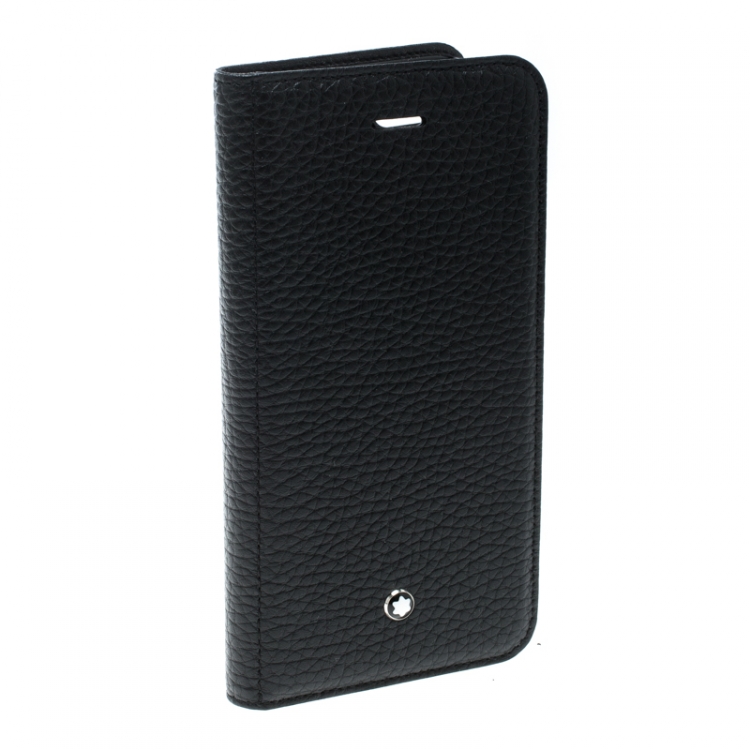Pre Owned Montblanc Black Grain Leather Flipside Iphone 8 Case