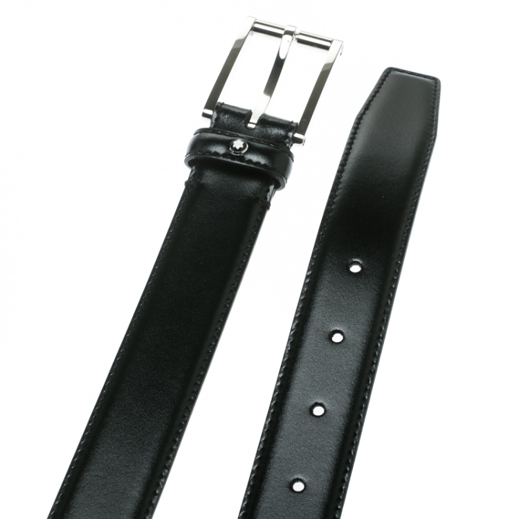 Pre Owned Montblanc Black Leather Classic Line Buckle Belt 105 CM