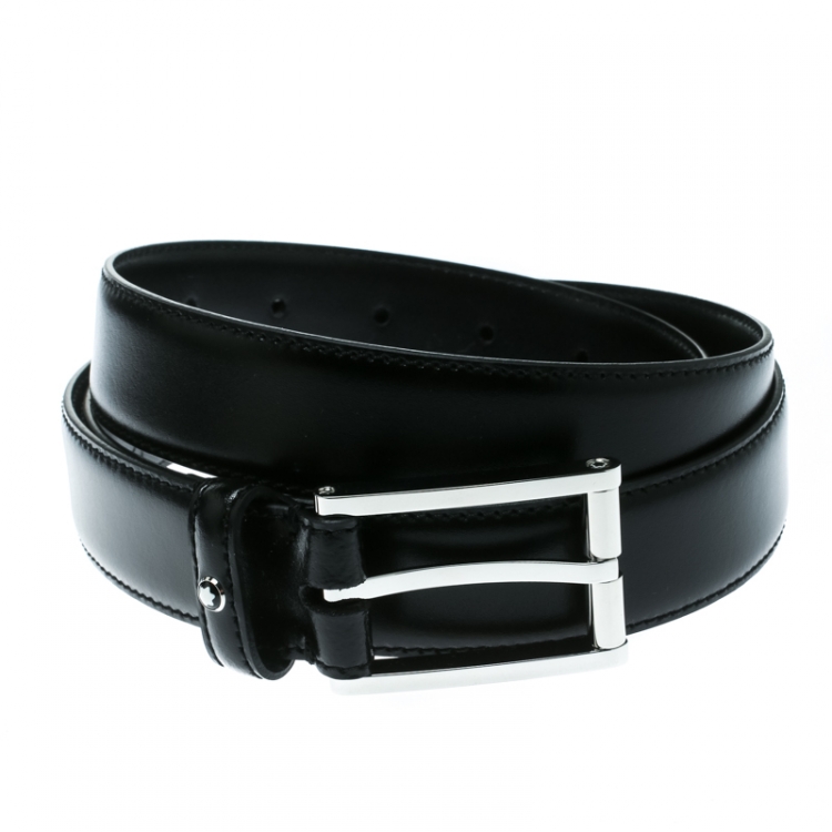 Pre Owned Montblanc Black Leather Classic Line Buckle Belt 105 CM