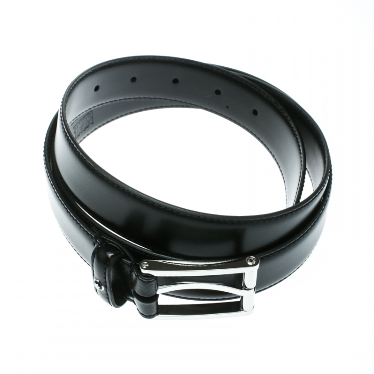 Pre Owned Montblanc Black Leather Classic Line Buckle Belt 105 CM