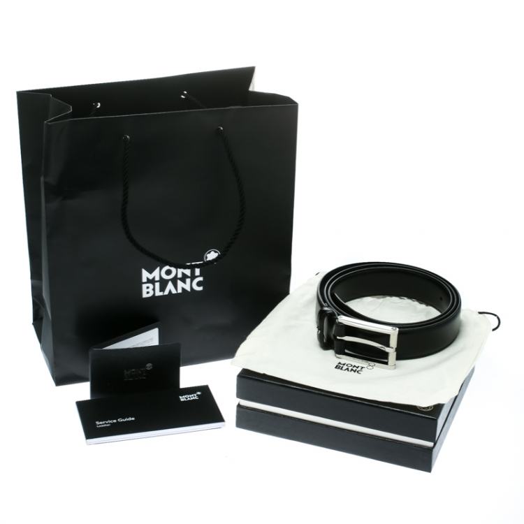Pre Owned Montblanc Black Leather Classic Line Buckle Belt 105 CM