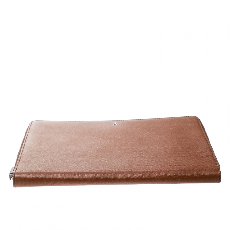 Pre Owned Montblanc Brown Leather Meisterstuck Zip Tablet Pouch
