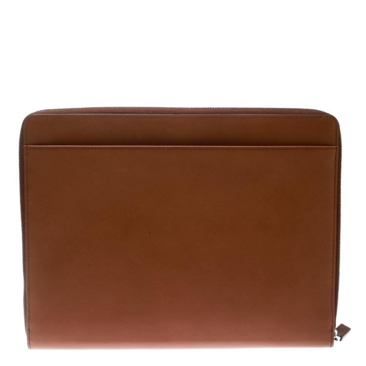Pre Owned Montblanc Brown Leather Meisterstuck Zip Tablet Pouch