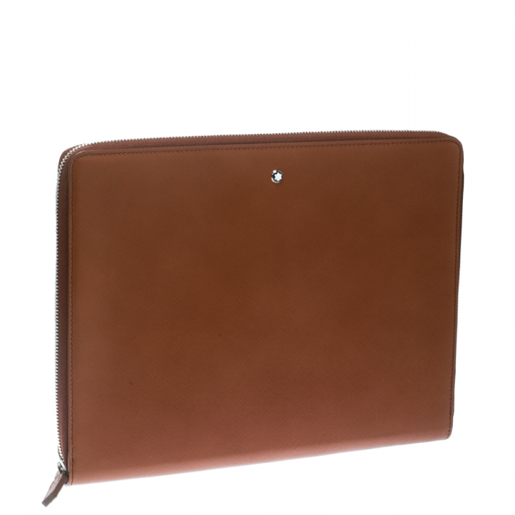Pre Owned Montblanc Brown Leather Meisterstuck Zip Tablet Pouch