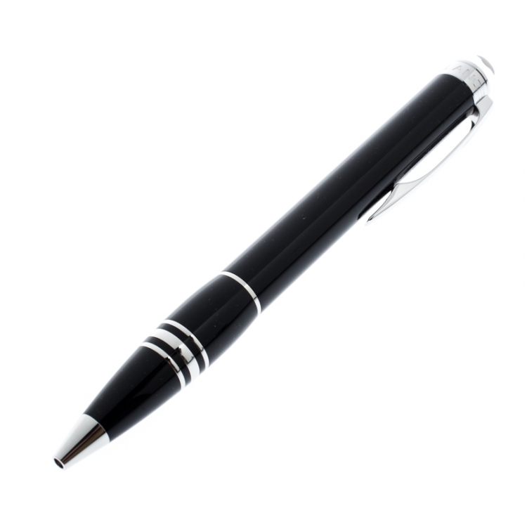Pre Owned Montblanc Black StarWalker Resin Silver Tone Ballpoint Pen & Westside Business Card Holder Set 