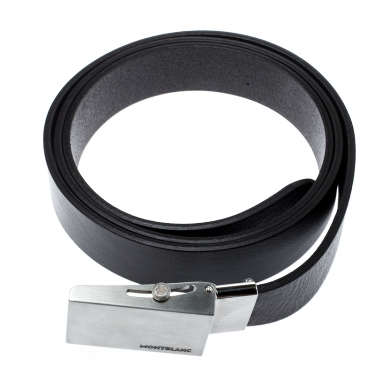 Pre Owned Montblanc Black Leather Military Buckle Belt 