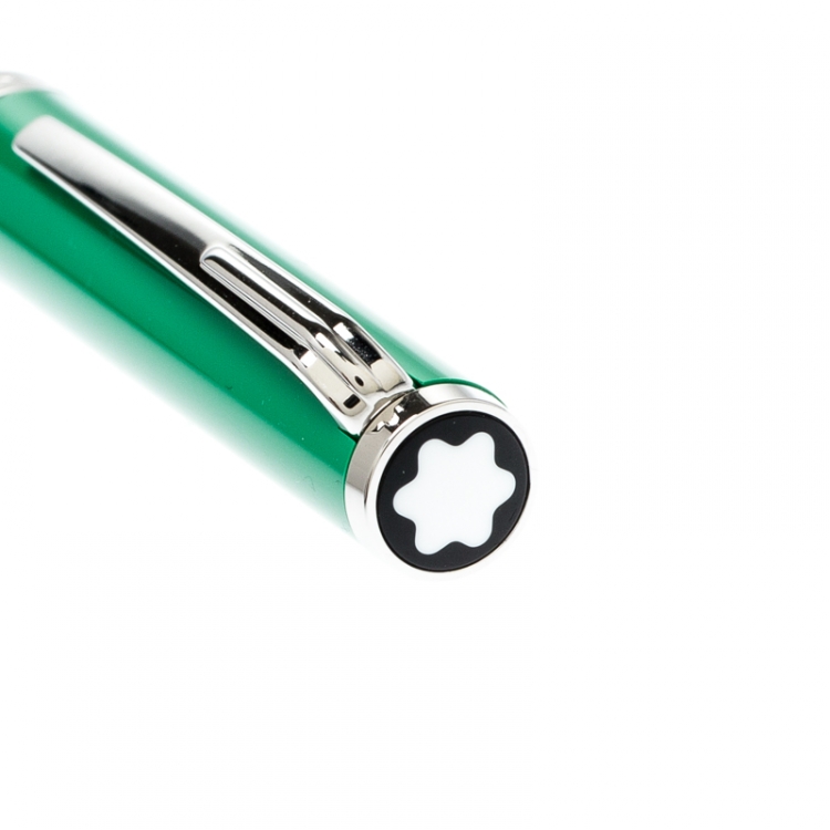 Pre Owned Montblanc Green Resin Platinum Finish Ballpoint Pen 