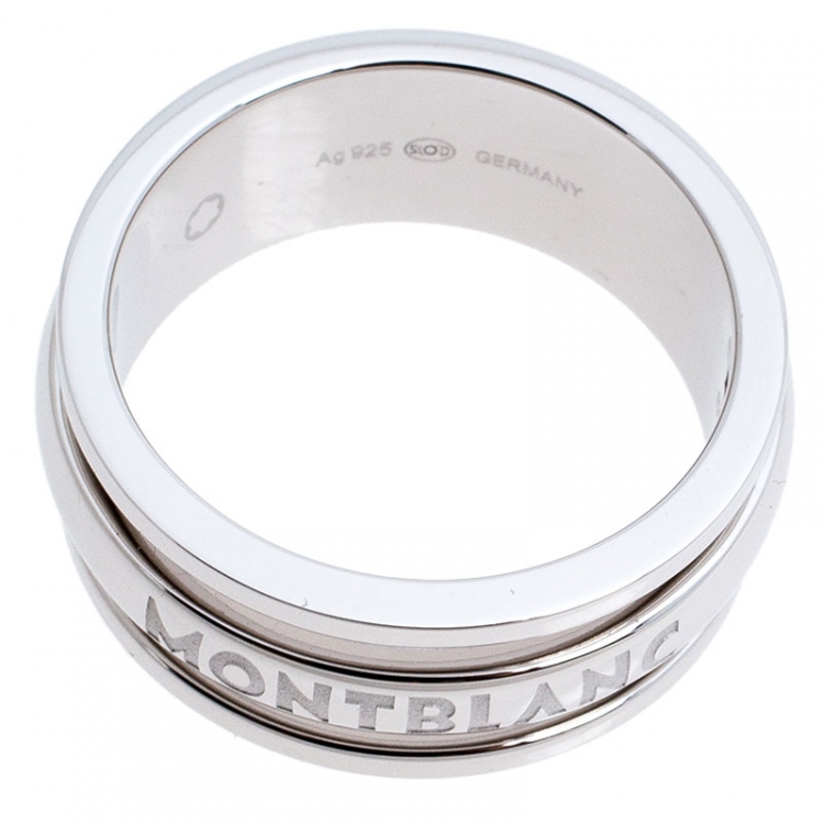 Pre Owned Montblanc Three Ring Motif Silver Men's Band Ring Size 68