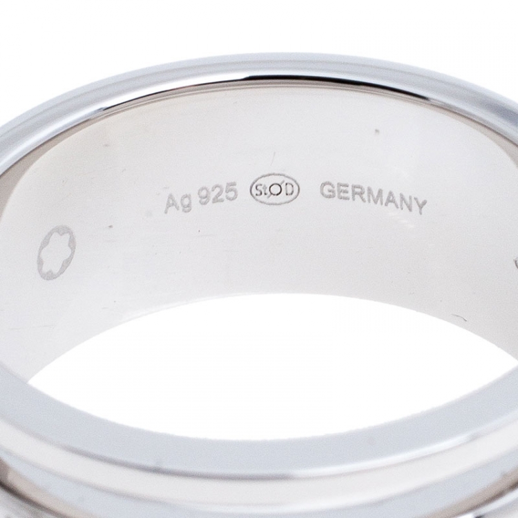 Pre Owned Montblanc Three Ring Motif Silver Men's Band Ring Size 68