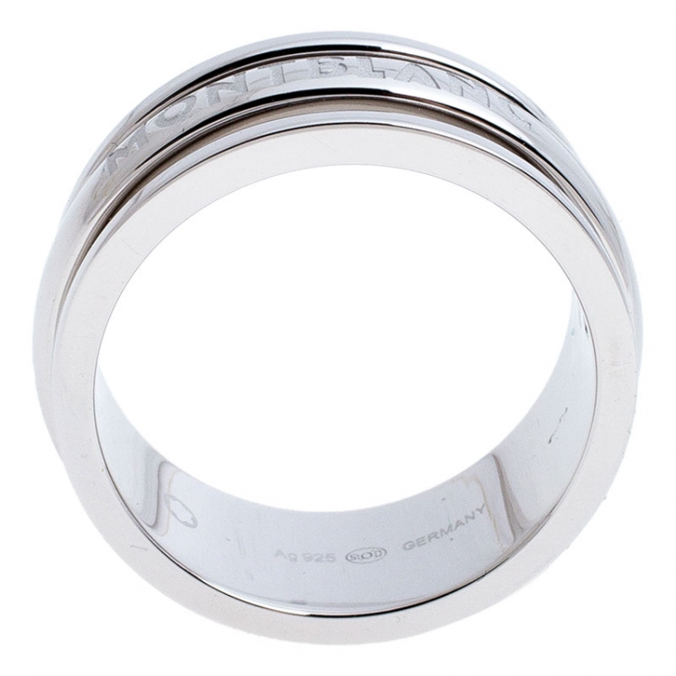Pre Owned Montblanc Three Ring Motif Silver Men's Band Ring Size 68