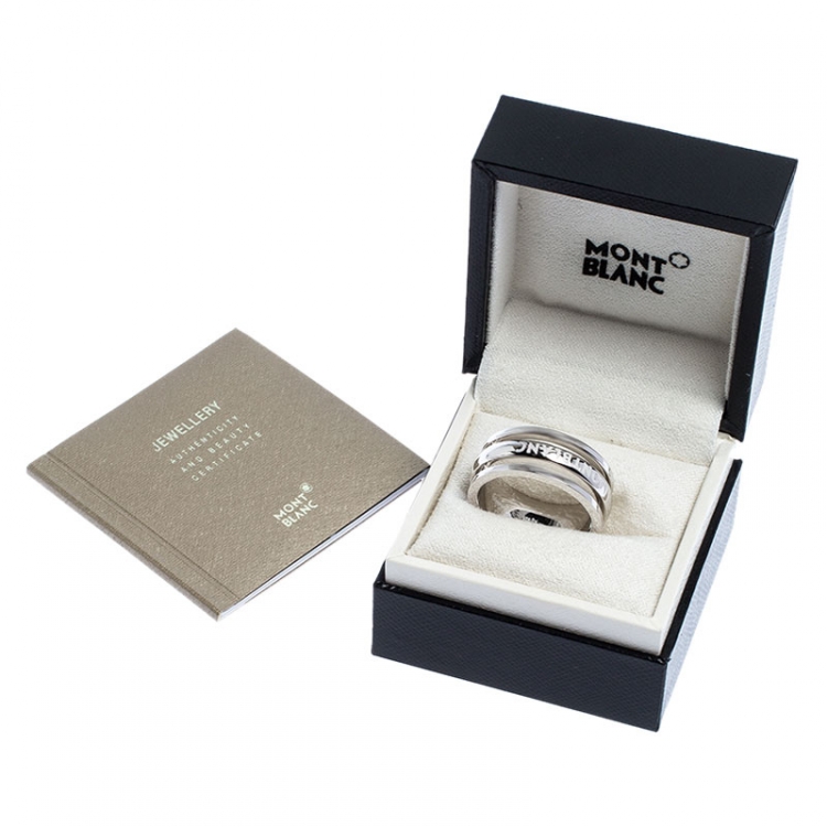 Pre Owned Montblanc Three Ring Motif Silver Men's Band Ring Size 68