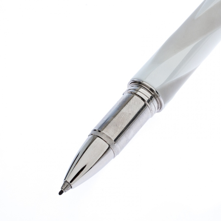 Pre Owned Montblanc StarWalker White Ceramics Doué Silver Tone Fineliner Pen
