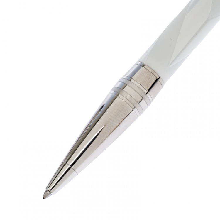 Pre Owned Montblanc StarWalker White Ceramics Doué Silver Tone Ballpoint Pen