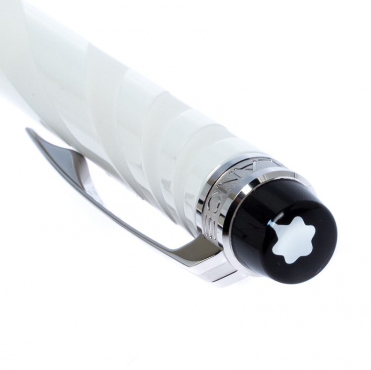 Pre Owned Montblanc StarWalker White Ceramics Doué Silver Tone Ballpoint Pen