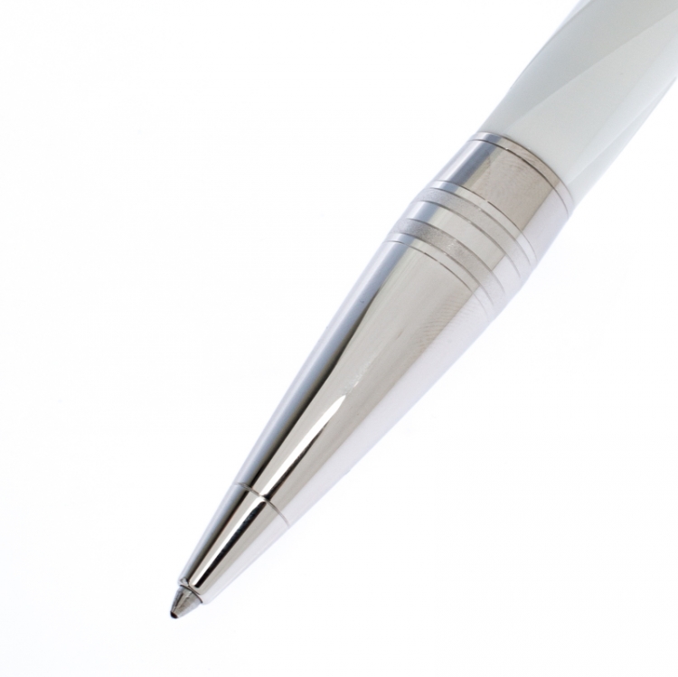 Pre Owned Montblanc StarWalker White Ceramics Doué Silver Tone Ballpoint Pen