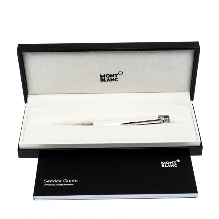 Pre Owned Montblanc StarWalker White Ceramics Doué Silver Tone Ballpoint Pen