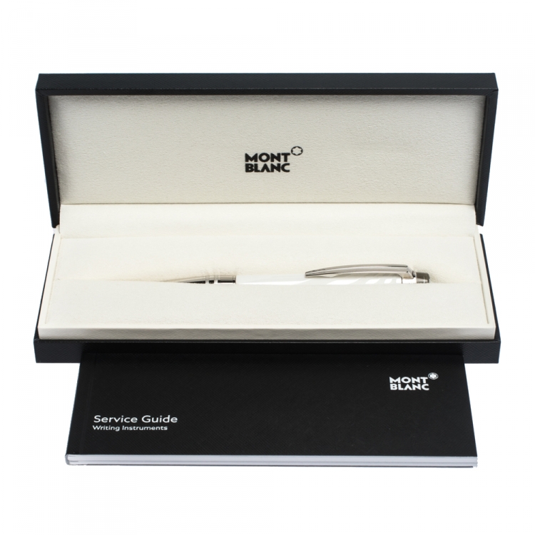 Pre Owned Montblanc StarWalker White Ceramics Doué Silver Tone Ballpoint Pen