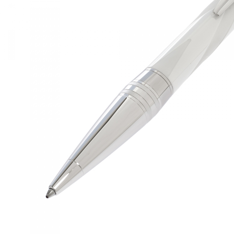 Pre Owned Montblanc StarWalker White Ceramics Doué Silver Tone Ballpoint Pen
