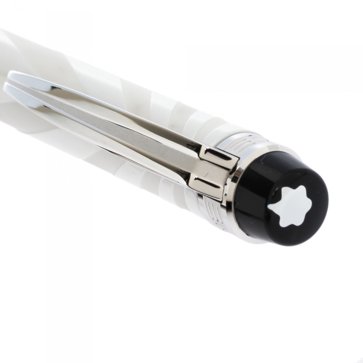 Pre Owned Montblanc StarWalker White Ceramics Doué Silver Tone Ballpoint Pen