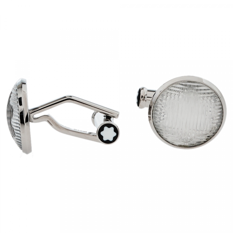 Pre Owned Montblanc Stainless Steel & Glass Urban Spirit Round Cufflinks