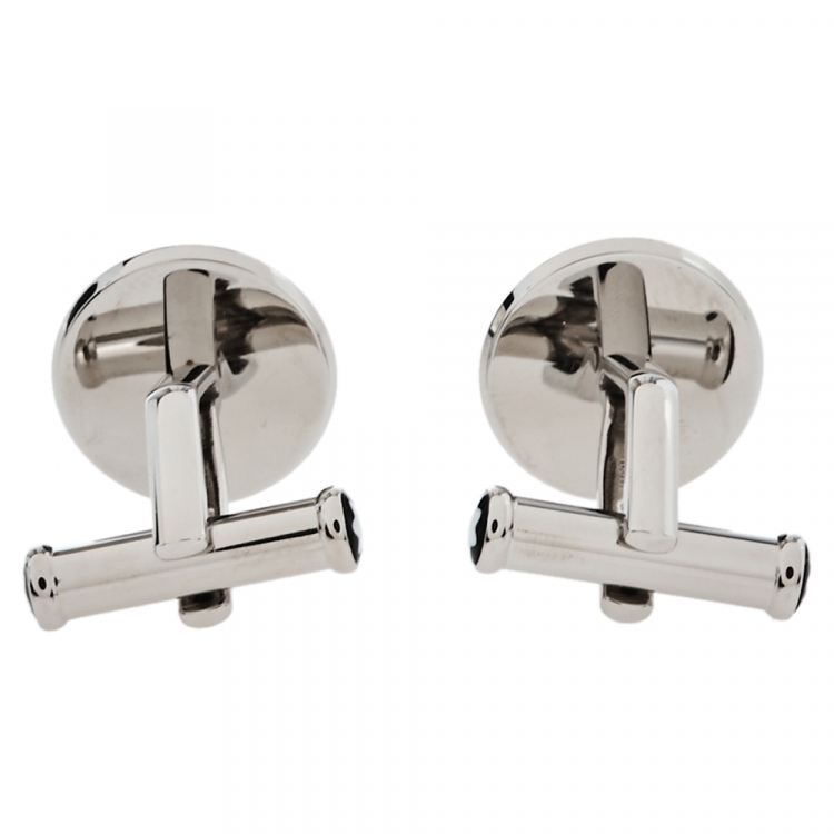 Pre Owned Montblanc Stainless Steel & Glass Urban Spirit Round Cufflinks