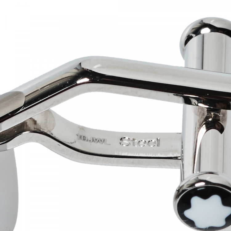 Pre Owned Montblanc Stainless Steel & Glass Urban Spirit Round Cufflinks
