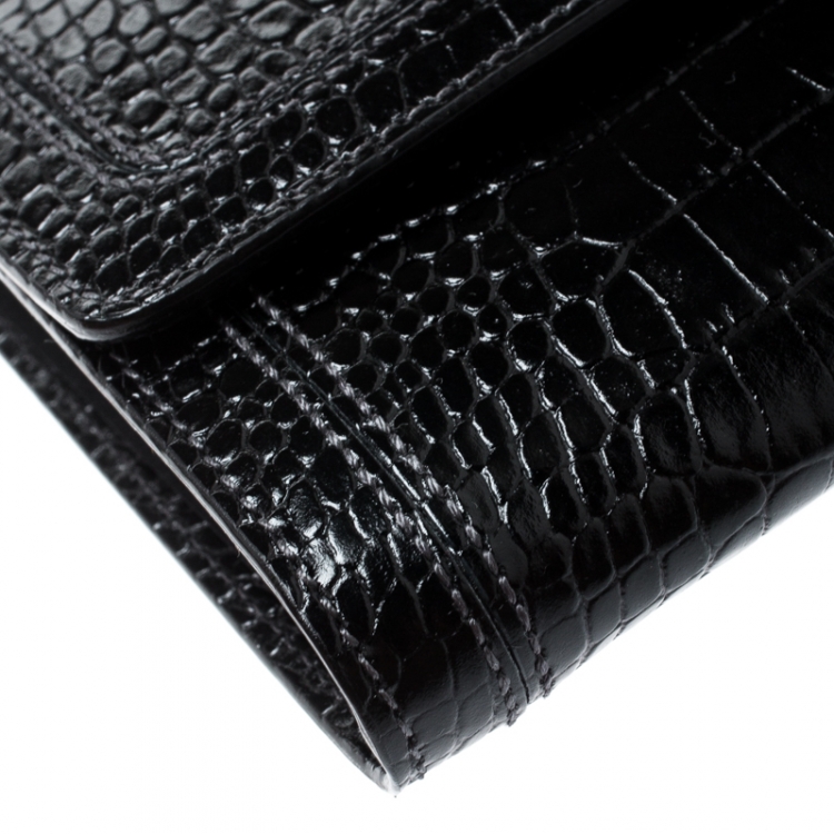 Pre Owned Montblanc Black Croc Embossed Leather La Vie De Boheme Coin Case