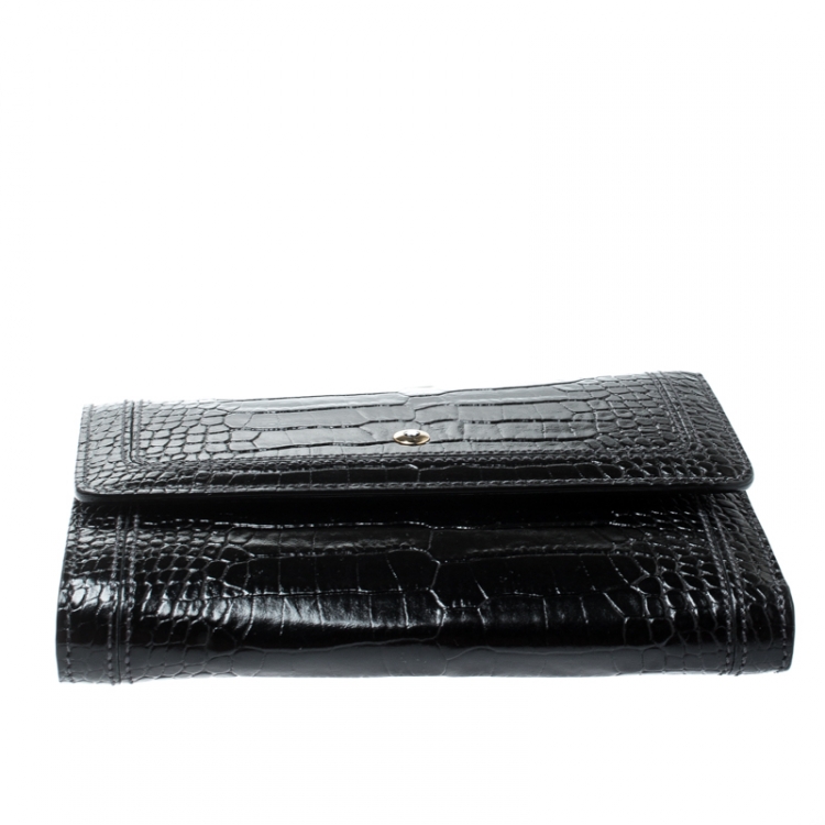 Pre Owned Montblanc Black Croc Embossed Leather La Vie De Boheme Coin Case