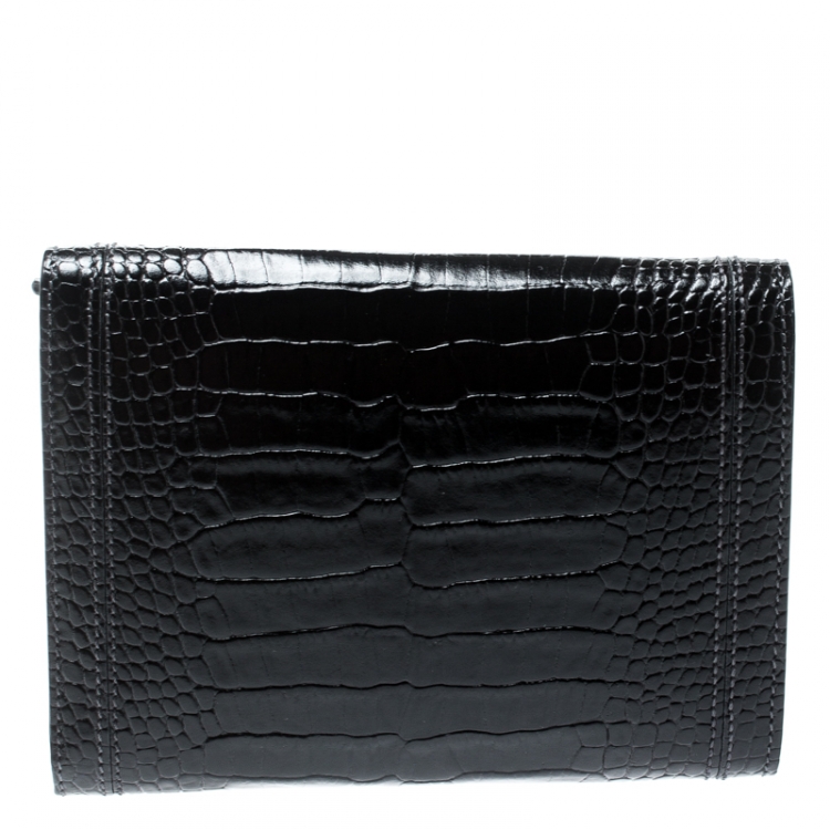 Pre Owned Montblanc Black Croc Embossed Leather La Vie De Boheme Coin Case