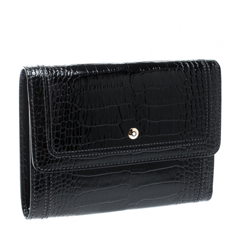 Pre Owned Montblanc Black Croc Embossed Leather La Vie De Boheme Coin Case