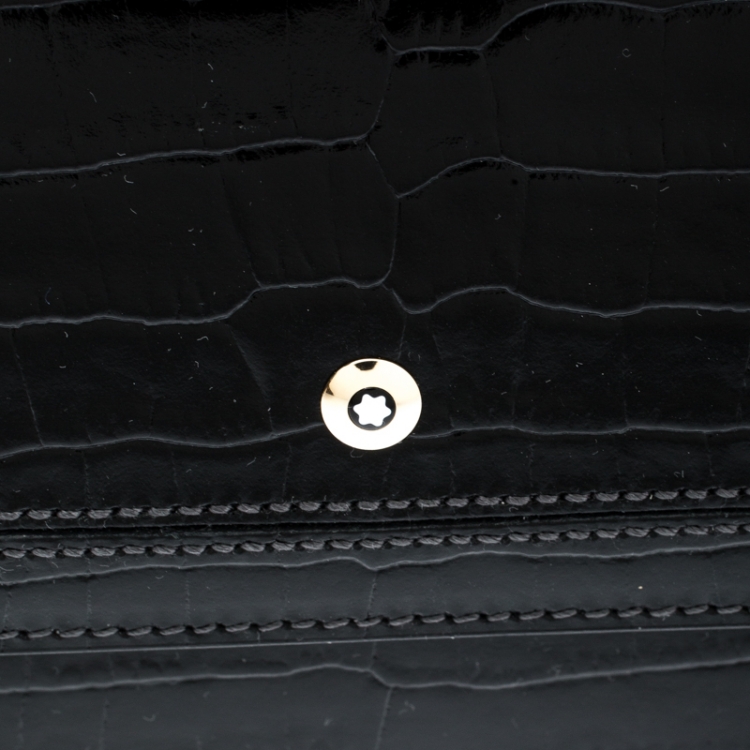 Pre Owned Montblanc Black Croc Embossed Leather La Vie De Boheme Coin Case