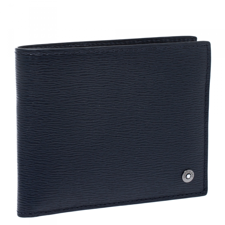 Pre Owned Montblanc Navy Blue Leather Westside Bifold Wallet 