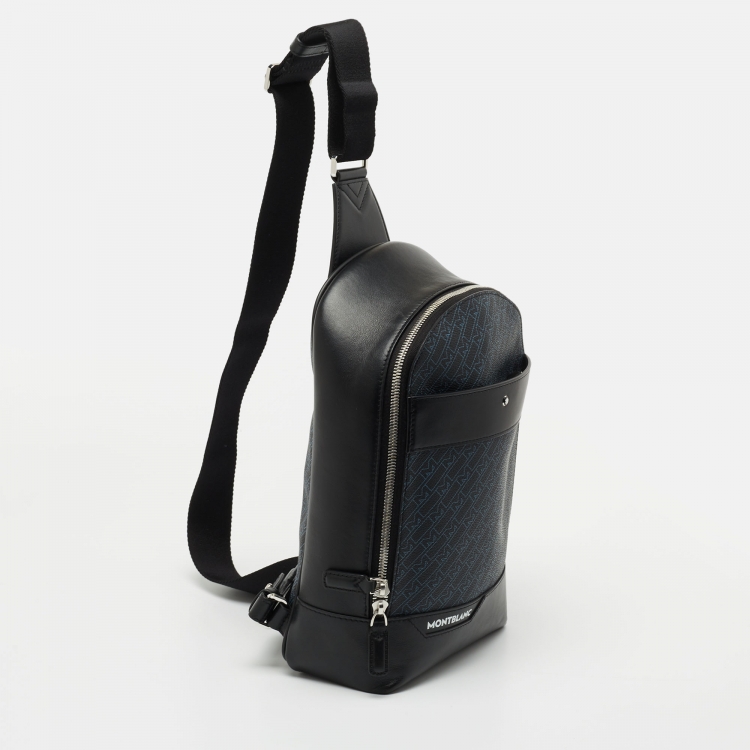 Pre Owned Montblanc Navy Blue/Black Monogram Canvas and Leather Small Sling Backpack