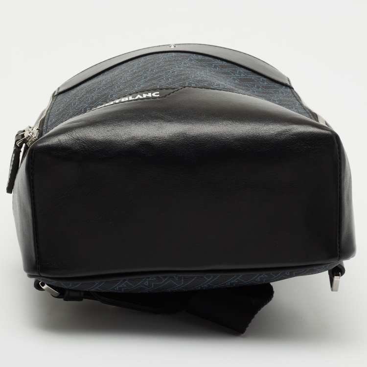 Pre Owned Montblanc Navy Blue/Black Monogram Canvas and Leather Small Sling Backpack