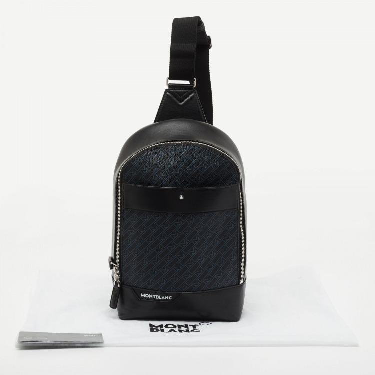 Pre Owned Montblanc Navy Blue/Black Monogram Canvas and Leather Small Sling Backpack