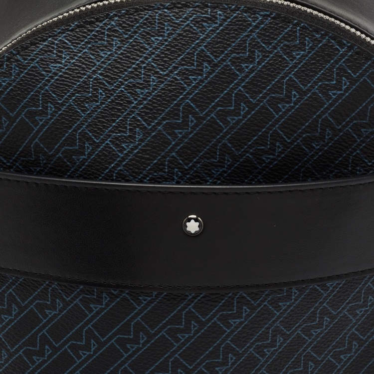 Pre Owned Montblanc Navy Blue/Black Monogram Canvas and Leather Small Sling Backpack
