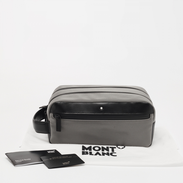 Pre Owned Montblanc Grey/Black Nylon and Leather Zip Toiletry Pouch